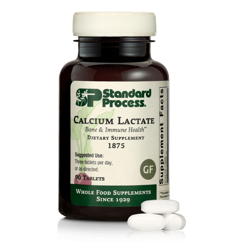 Standard Process Calciumlactat - Knogletæthed og immunforsvar - Aids Blood Clotting & Normal Cell Function - Vegan, Gluten- Free, Non- Dairy, Non- Soy & Non- Grain - 90 tabletter (30 Servere)