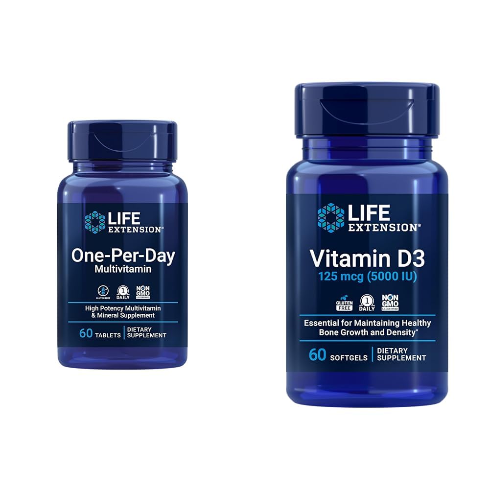Life Extension One- Per- Day Multivitamin - Pakket med over 25 Vitamin, Mineraler & Plant Ekstrakter & Vitamin D3 125 mcg (5000 IE), Knoglesundhed, Brain Performance, Immunsystemet Support