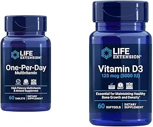 Life Extension One- Per- Day Multivitamin - Pakket med over 25 Vitamin, Mineraler & Plant Ekstrakter & Vitamin D3 125 mcg (5000 IE), Knoglesundhed, Brain Performance, Immunsystemet Support