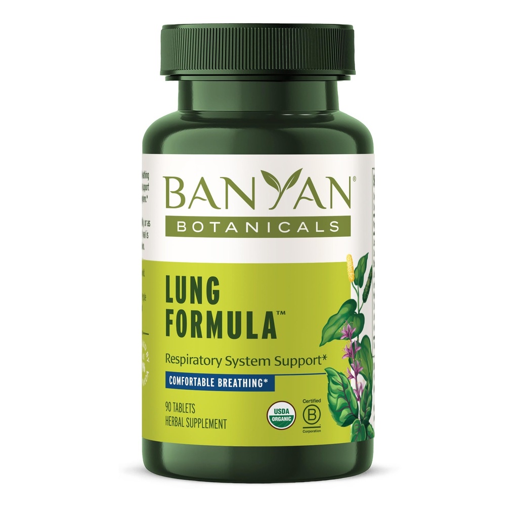 Banyan Botanicals Lung Formel - Organic Respiratory Support for Lung Health - Plant- baseret blend med lakrids, Tulsi Leaf, og andre Lung Health Urter - 90 tabletter - Ikke GMO Fair for Life Vegan