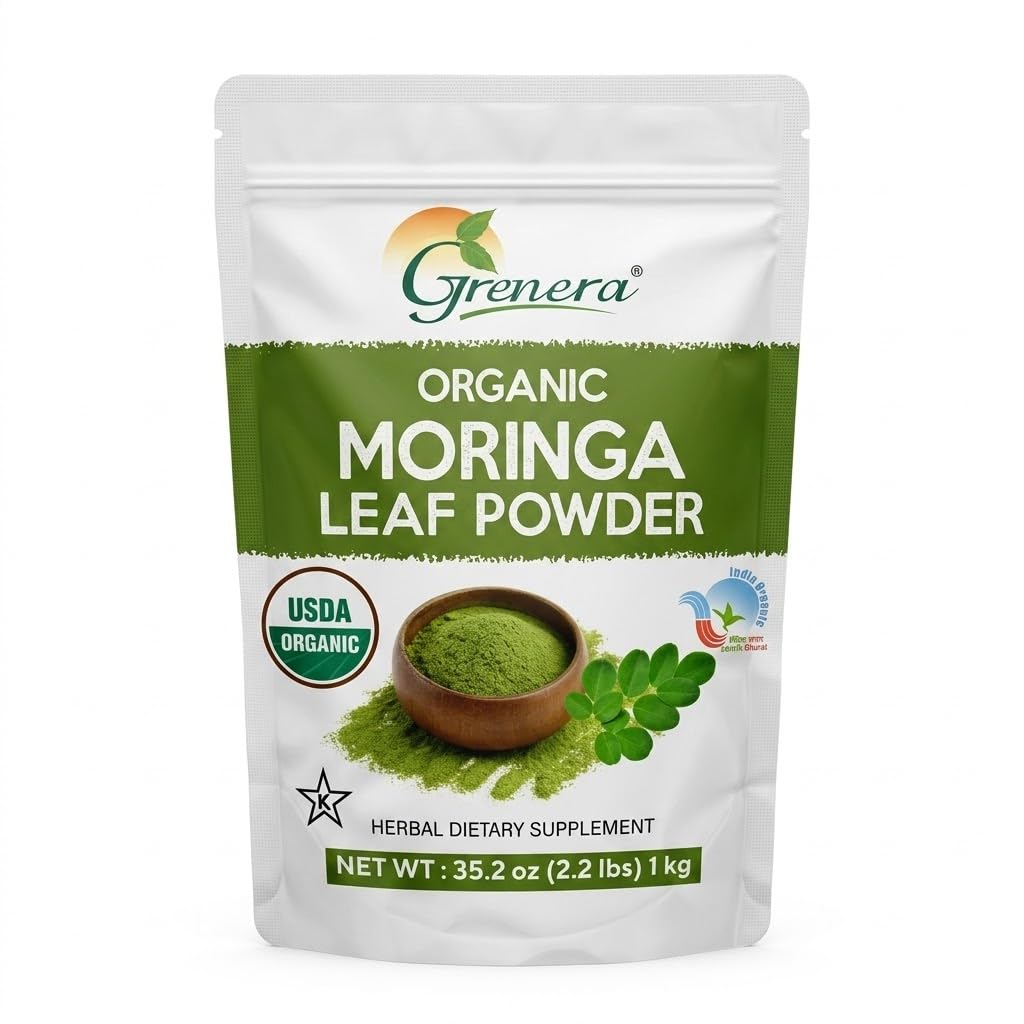 Grenera Organic Moringa Powder - 2,2 lbs (35, 2 oz) Name 124; Moringa Oleifera Leaf Powder Lab Testet for renhedsgrad