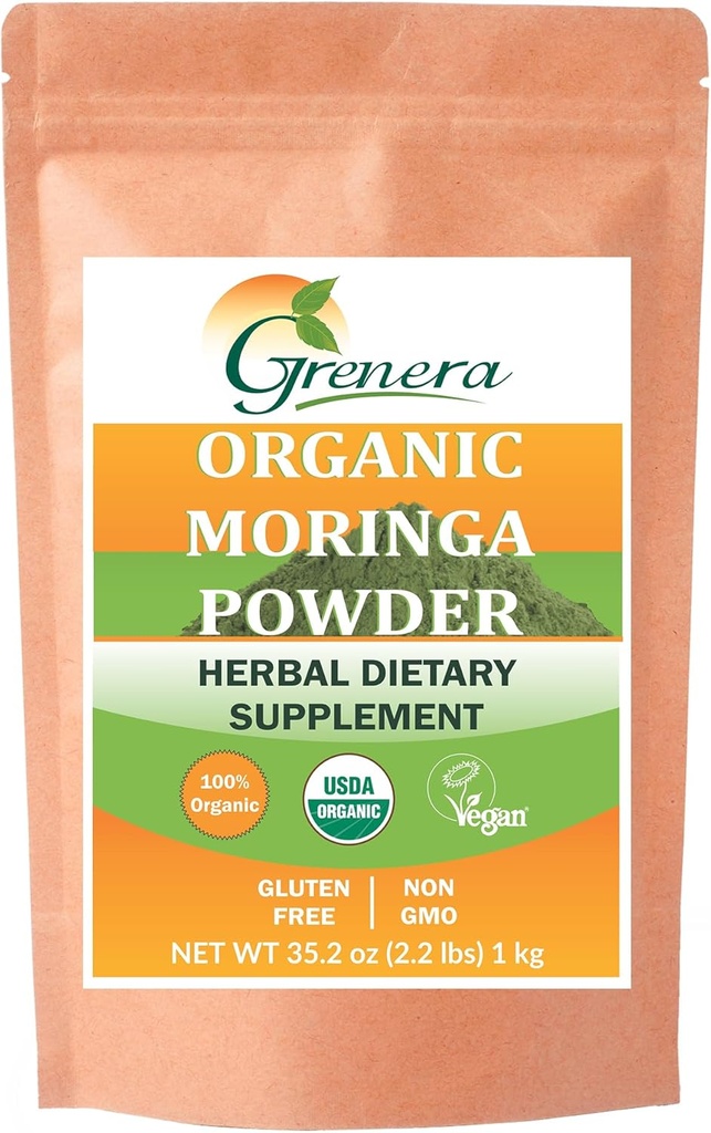 Grenera Organic Moringa Powder - 2,2 lbs (35, 2 oz) Name 124; Moringa Oleifera Leaf Powder Lab Testet for renhedsgrad