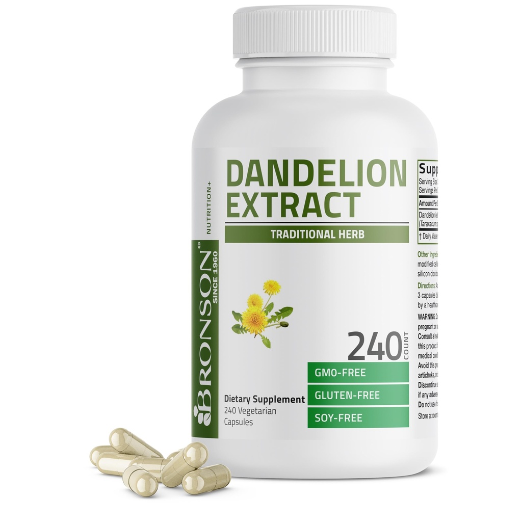 Bronson Mælkebøtte Root High Potency Supplement, Understøtter samlet godt helbred & Well- Being, Traditional Diuretic Herb - Non- GMO, 240 Vegetariske kapsler