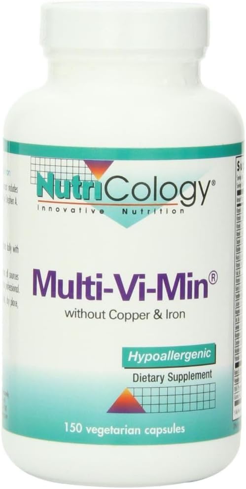 Nutricology Multi- Vi- Min uden kobber og jern - Multivitamin til mænd og kvinder, Mineral kompleks, aktive næringsstoffer, med jod - 150 Tæl
