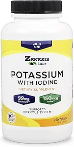 Potassium Gluconate 99mg + 150mcg Iodine from Kelp Bulk (250 Tablets/Bottle)