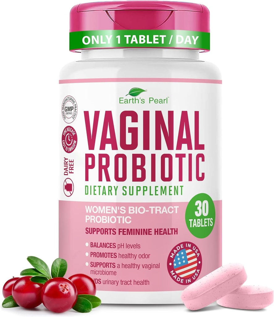 Jordens Pearl Vaginal Probiotika for kvinder - 15 x mere effektiv med BIO-Tract ®, 3 milliarder CFU, Probiotic & Prebiotic Blend, fremmer sund vaginal Odor & pH balance for kvinder - kun 1 tablet / dag
