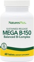 Natures Plus Mega B150 Complex, Sustained Release - 60 Vegetariske tabletter - Maksimal potens B Complex Vitamin Supplement - Gluten- Free - 60 Servere