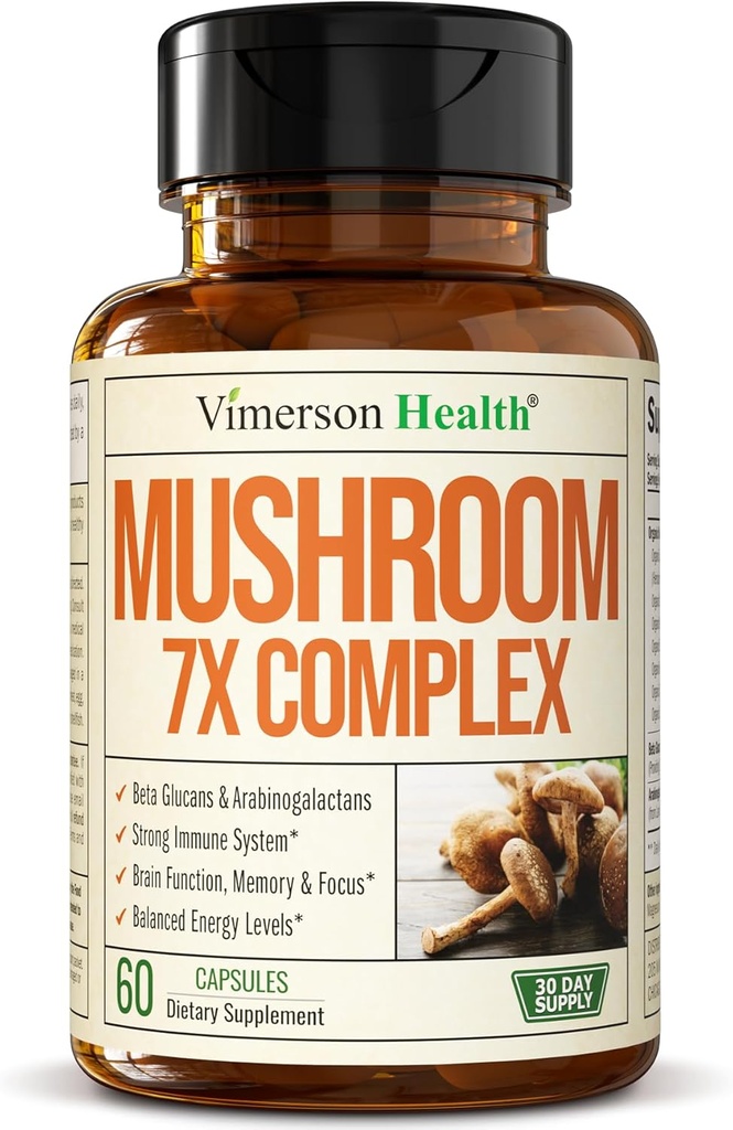 Potent Mushroom Kompleks med Tyrkiet Tail, Lions Mane Extract, Shiitake Mushrooms, Reishi, Cordyceps, Maitake, Chaga & Mere - 7-1- Mushroom supplement til mental Klarhed, Natural Energy & Focus