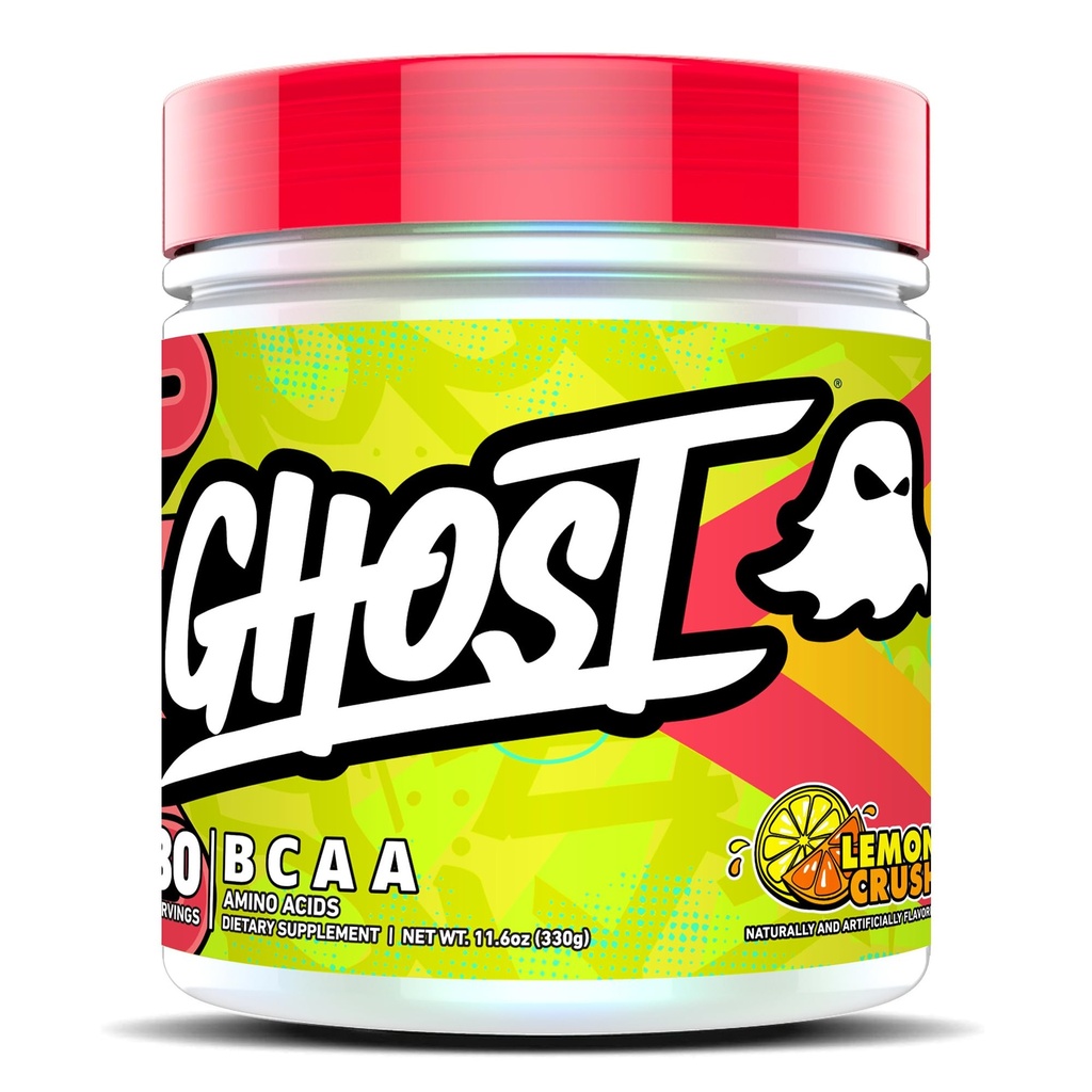 GHOST BCAA Powder Aminosyrer supplement, Lemon Crush - 30 Serveringer - Sukkerfri Intra, Post & Pre Workout Amino Powder & Recovery Drink, 7G BCAA