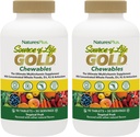 NaturesPlus Kilde til liv guld Multivitamin - 90 tyggetabletter, pakke med 2 - med vitaminer D3, B12, K2 & mere end 120 hele fødevarer - blod, ben og immunforsvar - Gluten Free - 60 Total Servering