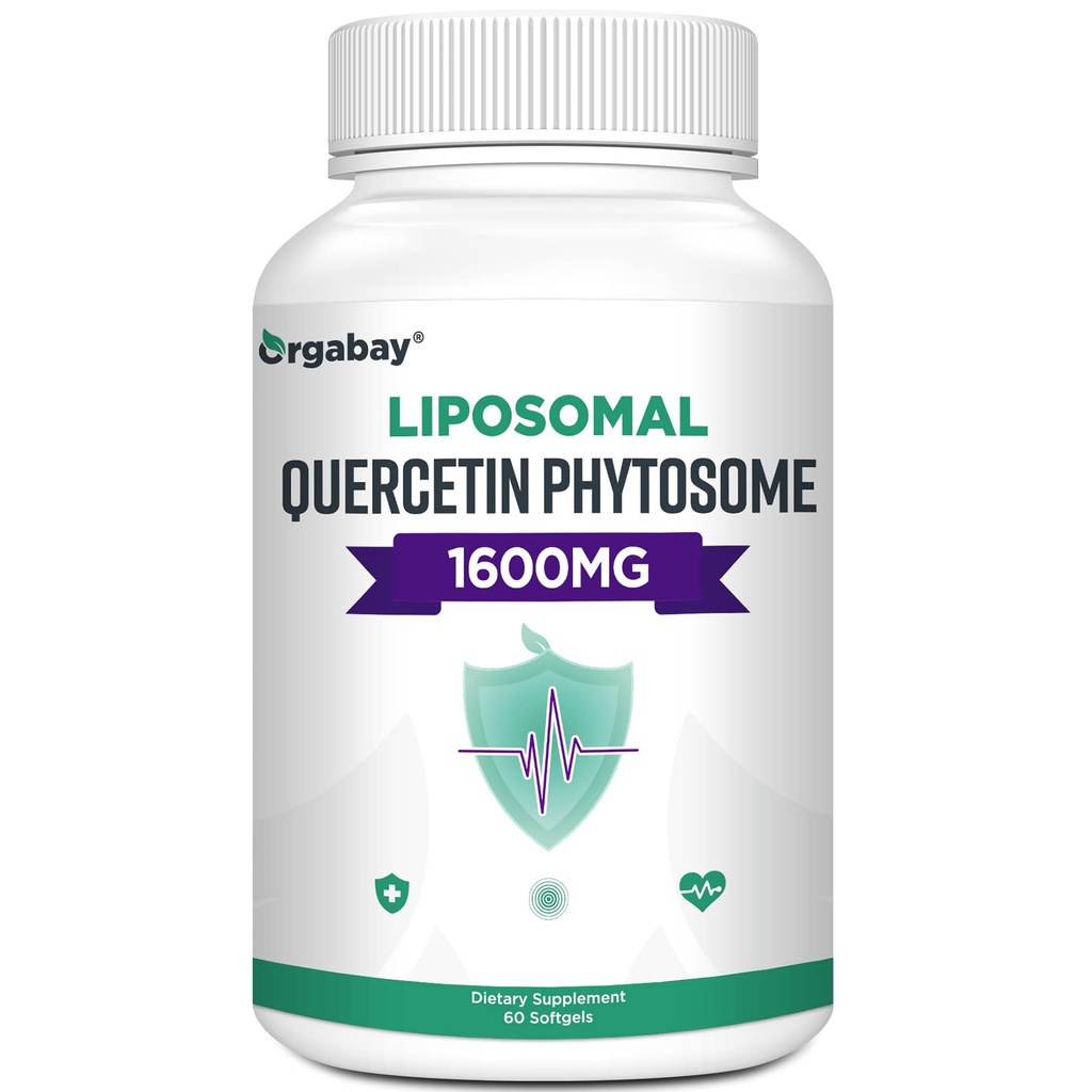 Orgabay Liposomal Quercetin Phytosome 1600 mg, bromelain 200mg, Zink 30mg, Vitamin C Turmerisk 40 mg, Højeste Absorption, Quercetin Complex, 60 Softgels