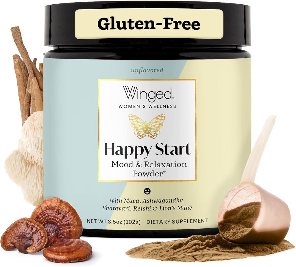 Vinged Wellness Happy Start, Mood Boosting Drink Mix Powder for Women - Happy Mind & Hormonal Health, Mood Support Supplement med Red Maca, Ashwagandha, Mushrooms & Mere - Chokolade, 30 Servere