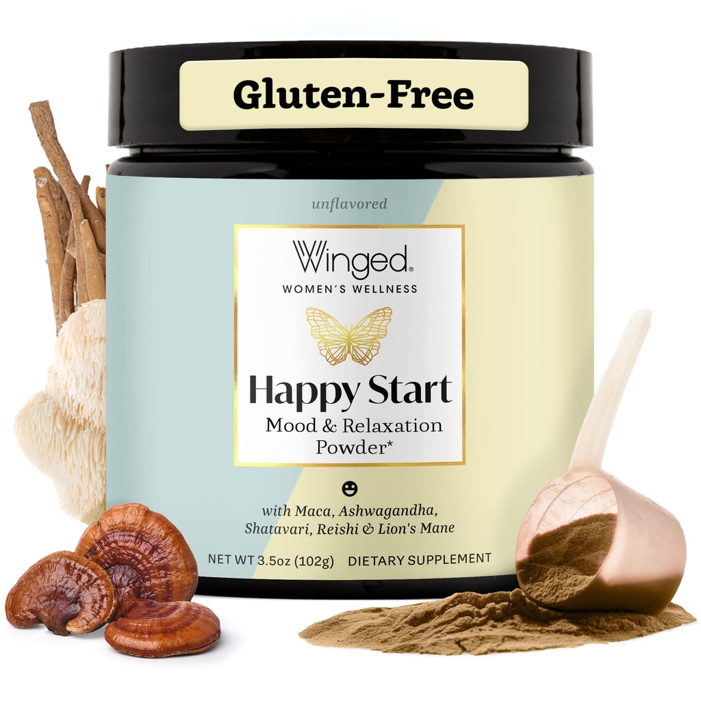 Vinged Wellness Happy Start, Mood Boosting Drink Mix Powder for Women - Happy Mind & Hormonal Health, Mood Support Supplement med Red Maca, Ashwagandha, Mushrooms & Mere - Chokolade, 30 Servere