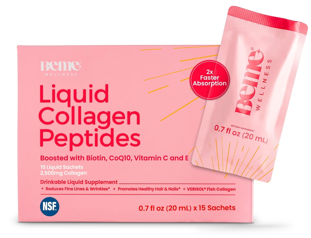 BeMe BeRadiant Flydende kollagen peptid til hår, hud og negle med 2X hurtigere absorption - klinisk testet - 2500mg Verisol Hydrolysed Collagen Kosttilskud til kvinder med biotin, CoQ10 & C-vitamin