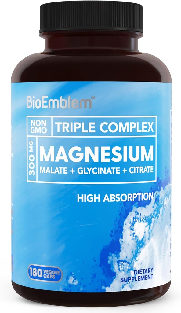 Bioemblem Triple Magnesium Complex 124; 300mg Magnesium Glycinat, Malat, & Citrate for Muscles, Nerves, & Energy; High Absorption