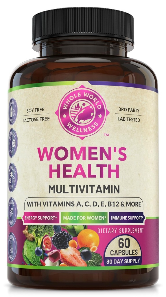 Dame Dagligt multivitamin multimineral supplement til energi, mad, fokus, hår, hud og negle. Lavet til kvinder med 30 + næringsstoffer, Frugt & Energi Blend. Kvinder Vitaminer 60 kapsler. Lavet i USA.