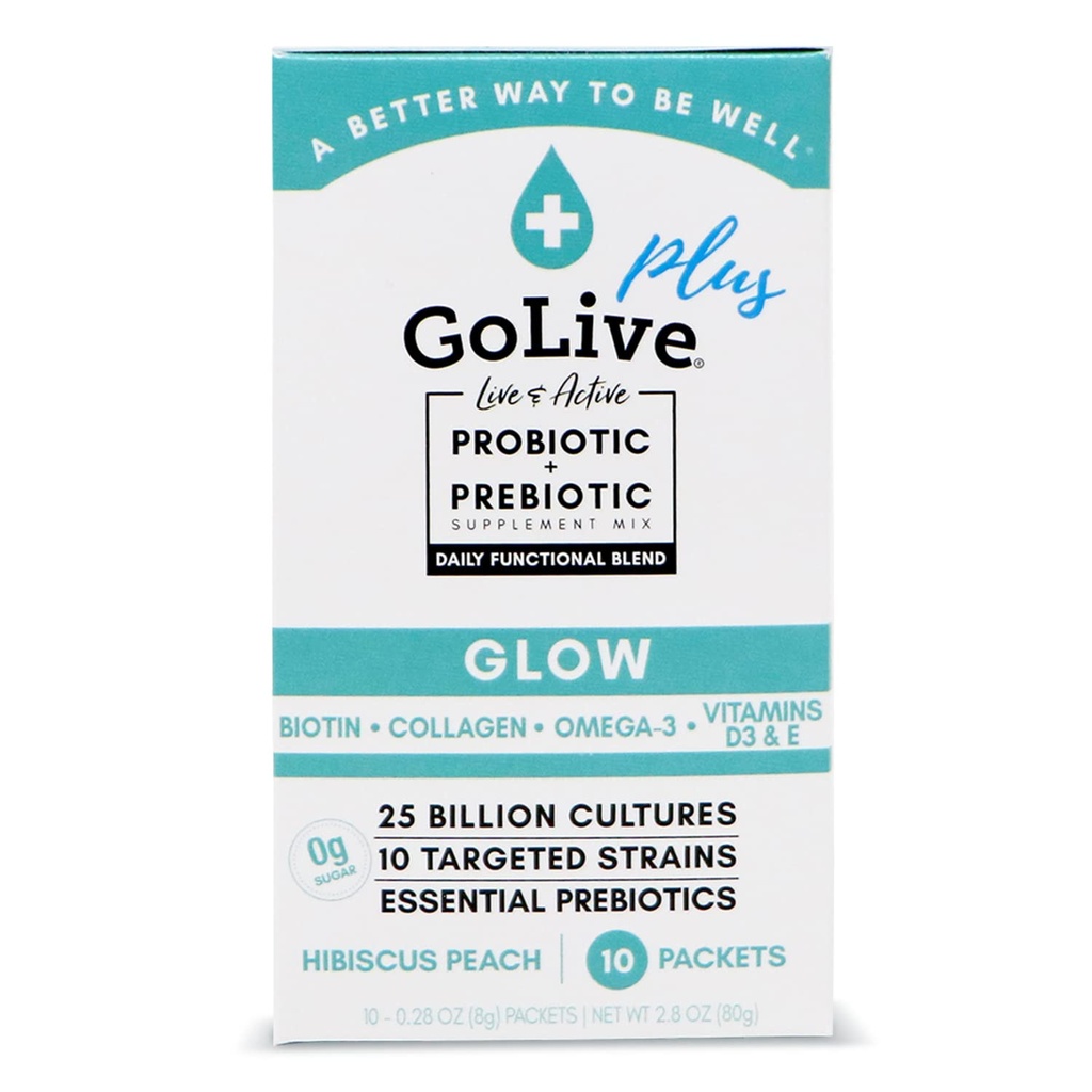 GoLive Probiotika & Prebiotika til kvinder og mænd Glow for skønhed, Sugar- Free Synbiotic Powder. + 25 Bllion CFU 'er; 10 Kliniske Strops til sund, immun og fordøjelig sundhed, 10 Greve (pakke med 1)