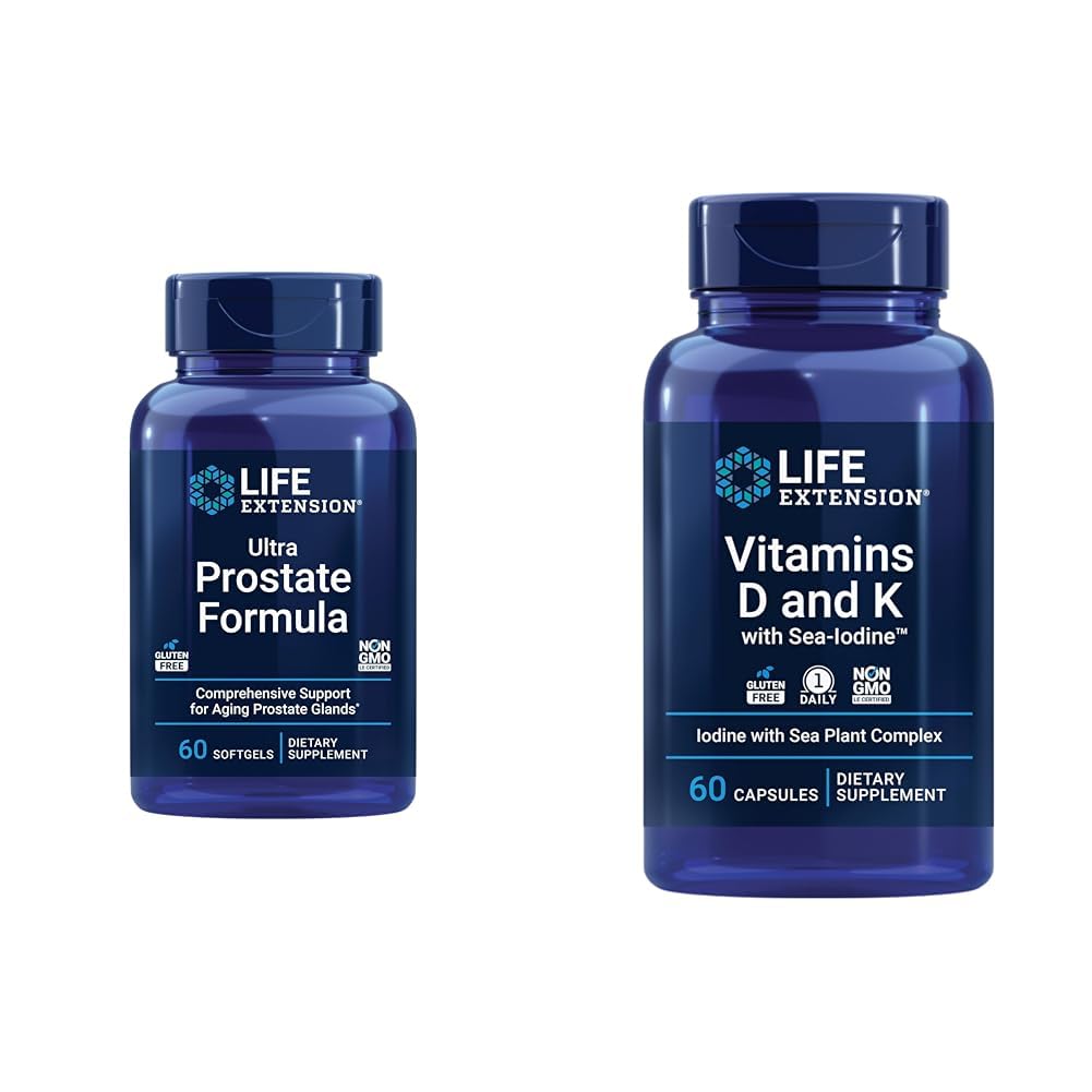 Life Extension Ultra Prostata Formel, Saw Palmetto til mænd, pygeum, stikkende Nettle & Vitaminer D og K med Sea- Jod, Vitamin D3, Vitamin K1 og K2, Jod