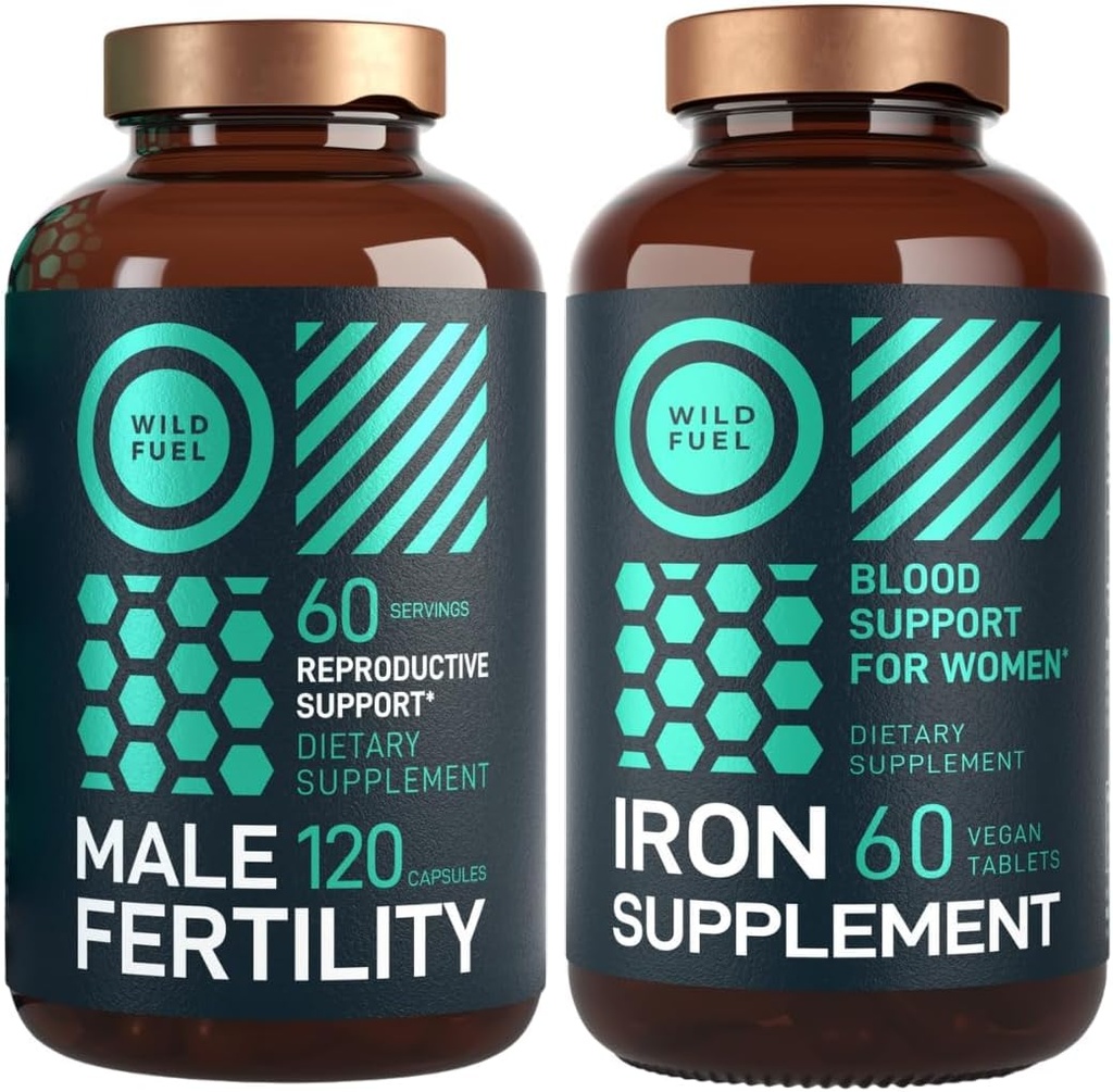 WILD FUEL Male Fertility Supplement and Iron Pills with Folic Acid Fertility and Prenatal Bundle