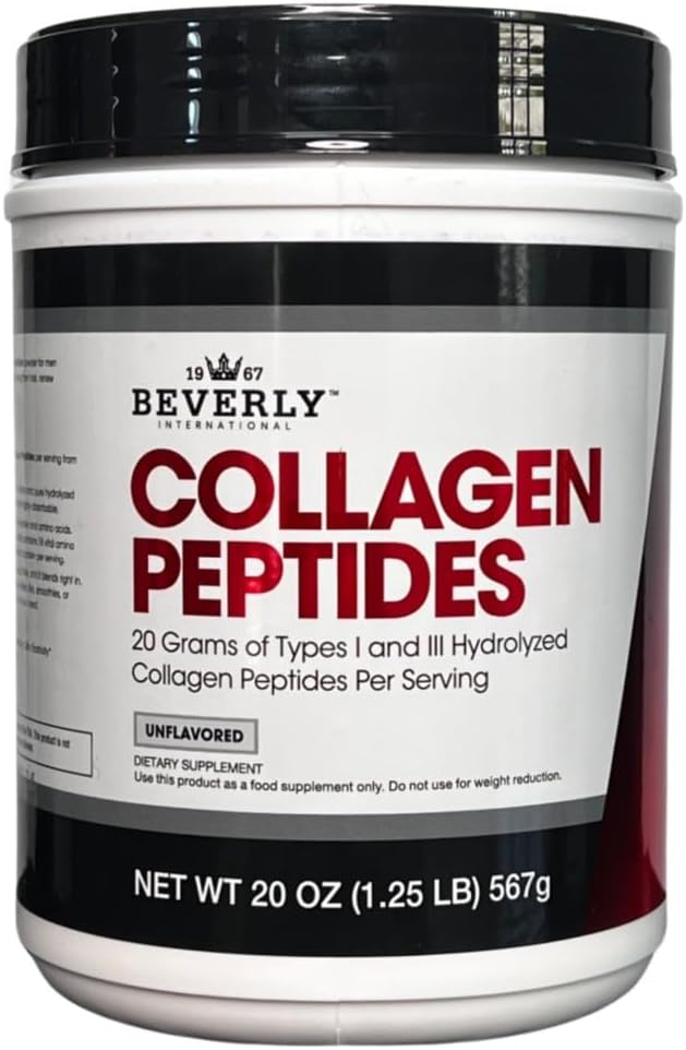 Beverly International Collagen Peptider Protein Powder. Youth udseende - hud, hår, negle, knogler og fælles sundhed. Let at bruge, Højtstående Absorbable. 18 Grams Protein, Unflavored 20 oz.