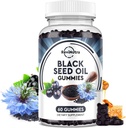 Black Seed Oil Gummies- Organic Cold Pressed Nigella Sativa Black Seed Oil med honning, B6-vitamin, C, D3, gurkemeje, Pomegranat, Support Immunity, fordøjelse, hjerne funktion, hår & skin- 60 Gummies