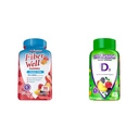 Viafusion Fiber Godt Sukker Free Fiber Supplement & Vitamin D3 Gummy Vitaminer til ben og immunsystemet Support, Peach, Blackberry og Strawberry Flavored, 50 mcg D-vitamin, 75 Day Supply, 150 Count