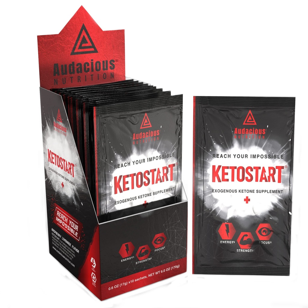 KetoStart + Mex124; Eksogene Ketoner Pulver med Elektrolytter for energi, Styrke & Focus Mex124; med Koffein Mex124; Raspberry Lemonade Flavor Electrolyte Powder (10x Ketoner Drink Mix Packets)