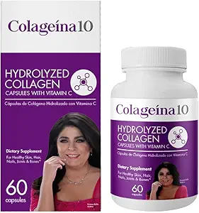 Colageina 10 Hydrolyserede collagen kapsler med C-vitamin - Anti- Aging Kosttilskud til sund hud, hår, negle, nitter og knogler - 60 Greve