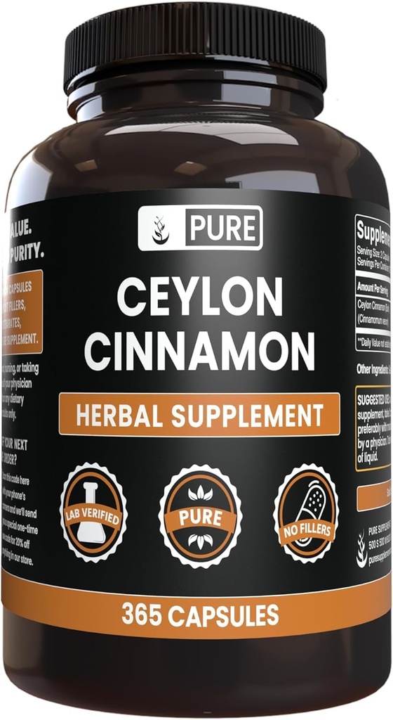 Pure Original Ingredienser Ceylon Kanel (365 kapsler) Ingen Magnesium eller ris Fyldere
