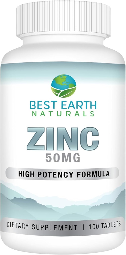 Best Earth Naturals 50 Mg Zink Kosttilskud - Immun Support - High Potency Natural Antioxidant - 100 tabletter (100 Day- Supply)