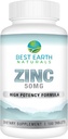 Best Earth Naturals 50 Mg Zink Kosttilskud - Immun Support - High Potency Natural Antioxidant - 100 tabletter (100 Day- Supply)