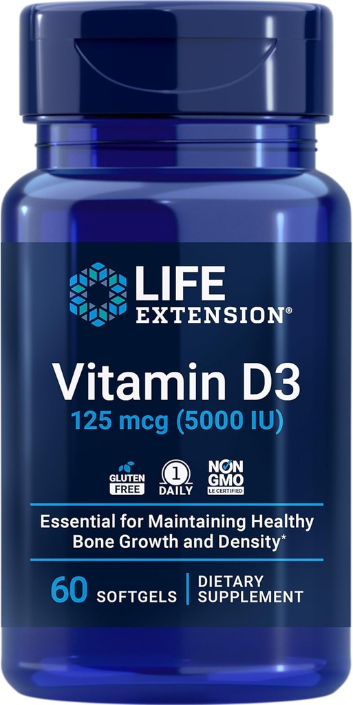 Life Extension Super Selenium Complex med vitamin E cellular helbredskapsler (100 greve) og vitamin D3 5000 IE ben & hjerne helbredskapsler (60 greve)