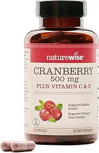 NatureWise Cranberry Pills for Women - Extract Equal to 12,500mg * Cranberry Supplement + C-vitamin & E - Cleansing Urinary Tract & Bstigen - Vegan, non-GMO, sukkerfri - 60 kapsler [1-måned Tilgang]