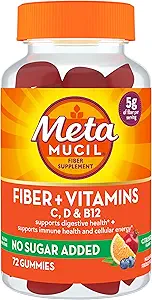 Metamucil Fiber Suplement 72 Gummies, Fiber + Vitaminer C, D & B12 ingen sukker Tilføjet, Support fordøjelsessundhed + Support immunforsvar, Citrus Berry Flavor.