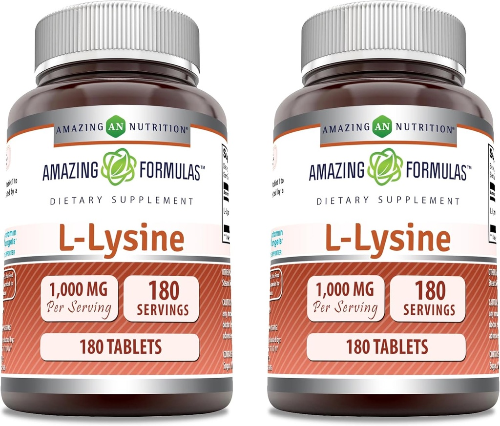 Amazing Formulas L- Lysin 1000mg Aminosyretabletter Supplement 124; Non- GMO