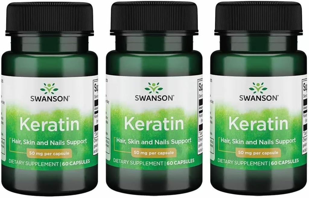 Swanson Keratin (from Tibetan Wool) - Natural Supplement Promoting Healthy Joints, Hair, Skin & Nails - Helps Nourish Healthy Connective Tissues - (60 Capsules, 50mg Each) (3 Pack)