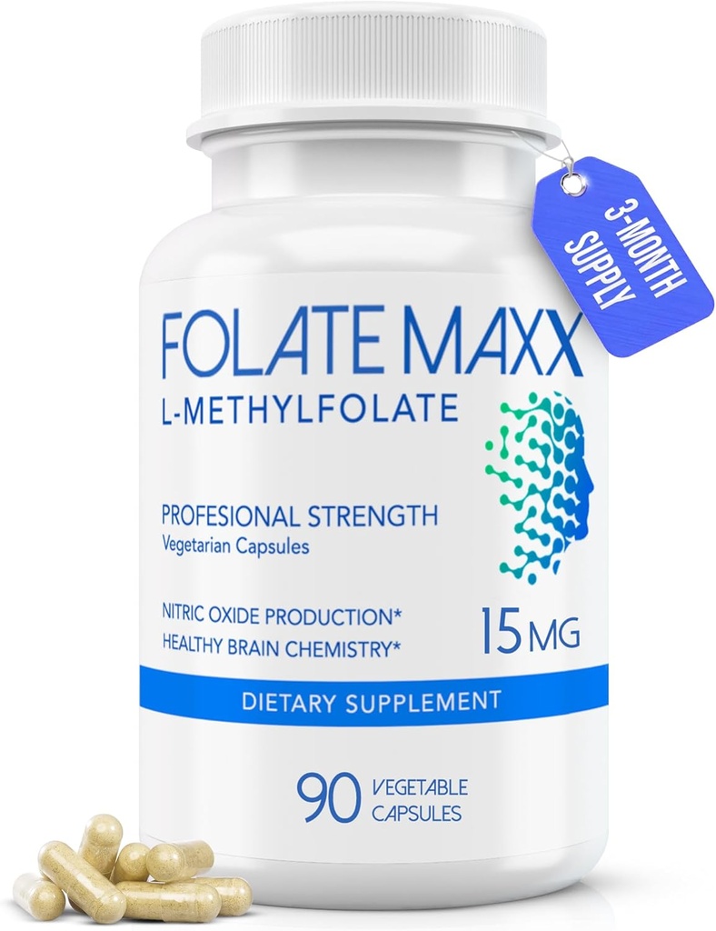 FolateMaxx L- Methylfolat 15mg 90 Kapslerne er 124; Professional Active Methyl Folate 5- MTHF Supplement 124; Methylerede Folate til kvinder & Mænd er 124; Non- GMO, Gluten Free (3 Måneders Tilgang)