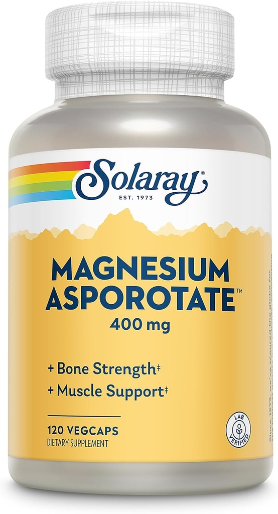 Solaray Magnesium Asporoter 400 mg, Aspartat, Oroter & Citrate Complex, Sund Hjerte, Muskel, Nerve & Circulatory Function Support 180ct (60 Servere, 120 VegCaps)