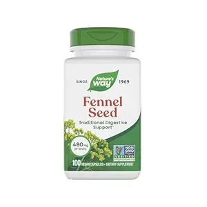 Nature 's Way Fennel Seed, Traditional fordøjelsesstøtte *, 480 mg per servering, Gluten Free & Vegan, Non- GMO Project Verified, 100 kapsler (Packaging May Vary)