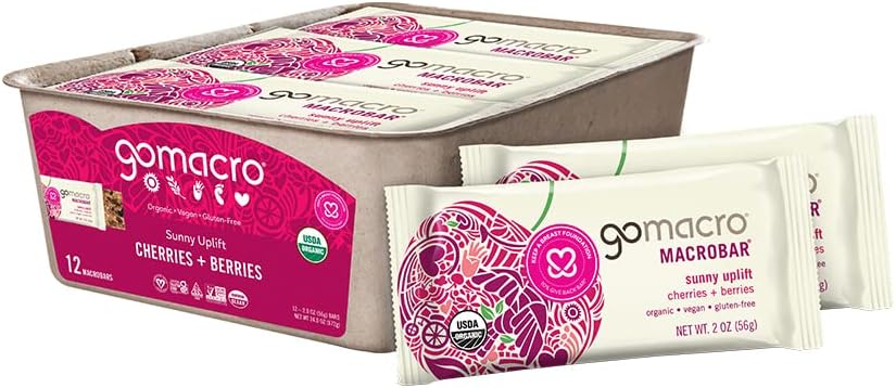 GoMacro MacroBar Organic Vegan Snack Bars - Kirsebær + bær (2.0 Ounce Bars, 12 Greve)