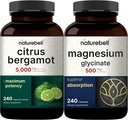 NatureBell Magnesium Glycinat Capsules 500mg & Citrus Bergamot Veggie Capsules 5000 mg Ækvivalent Bundle Pack- 124; Chelated & Renset Mineral Mex124; High Antioxidant Level