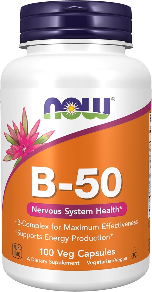 Now Foods Supplements, Vitamin B- 50 mg, Energiproduktion *, Nervesystemet Sundhed *, 100 Veg kapsler