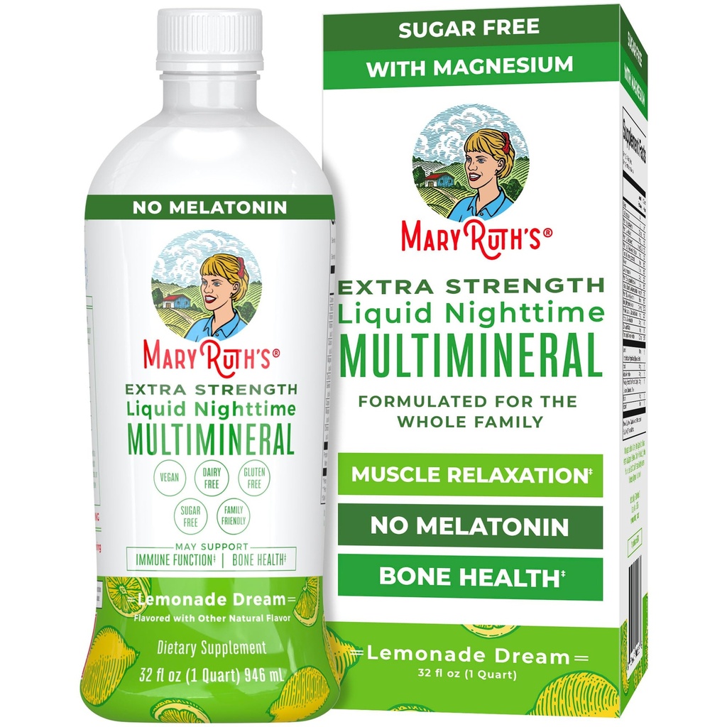 MaryRuth Organics Extra Strength Nighttime Liquid Multimineral Measugar Free Measures 124; Calm Magnesium Citrate Measurement 124; NO Melatonin Measurement Zink Measurement 124; Lemonade Flavor 124; Vegan Measurement 124; 32 Servering