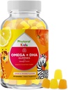 Kids Omega DHA Gummies - Fedtsyrer Omega 3 6 9 med C-vitamin til hjerne, Immunitet & Vision - Nutritional DHA til børn for sundt nervesystem & Focus Support - Fish Free & Vegan - 60 Chews
