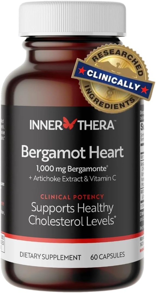 Bergamot Heart - 1000mg Certified Citrus Bergamot - Extra Strength Polyphenoler - Kardiolog Udviklet & Klinisk Proven - Bergamot supplement til høj kolesterol & hjerte sundhed
