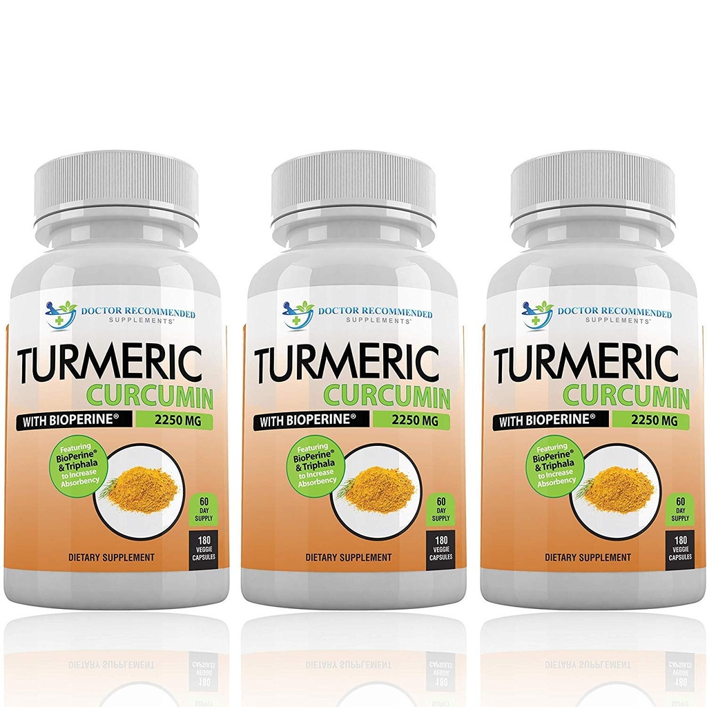 Gurkemeje med Bioperine og Triphala - 2250mg / d - 540 Veggie kapsler med sort peber ekstrakt -gurkemeje supplement