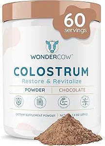 WONDERCOW Colostrum Supplement Pulver til Gut sundhed, immunforsvar, Muscle Recovery & Wellness Beeg 124; Natural IgG Pure Whole Bovine Colostrum Superfood, Chokolade, 60 Servering