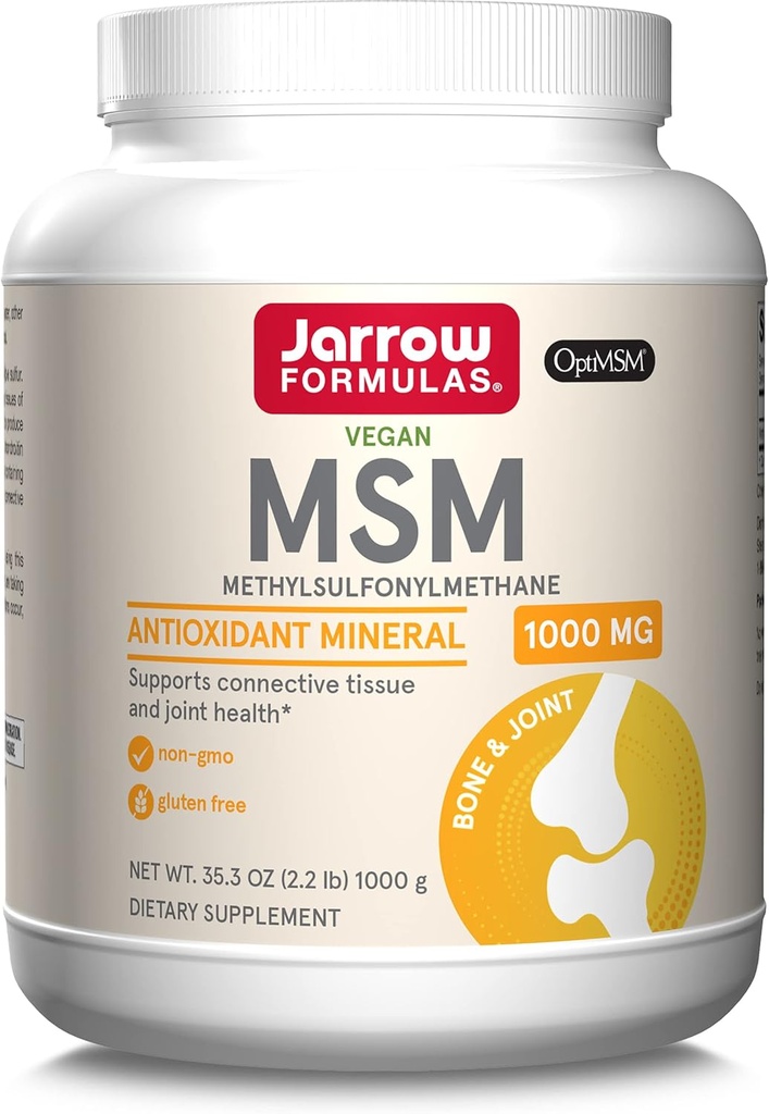 Jarrow Formulas ® MSM Powder, Methylsulfonylmethan, 1000 mg, Antioxidant Mineral, fælles kosttilskud og hudstøtte, 2,2 lbs, Ca.. 1000 Serveringer