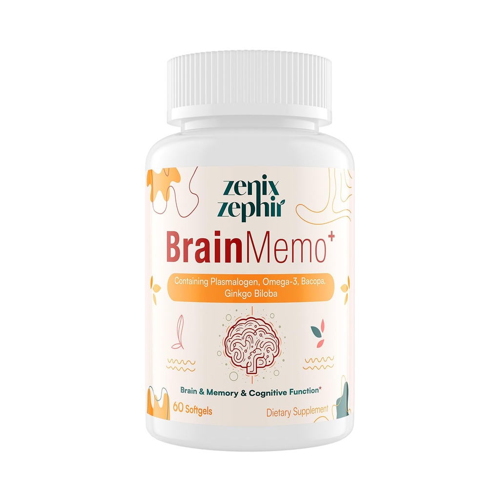 Memory Focus Supplement - Brain Support med Omega-3, Bacopa og Plasmalogens til forbedret kognitiv funktion - Koncentration og hukommelse - Non- GMO, 60 Softgels