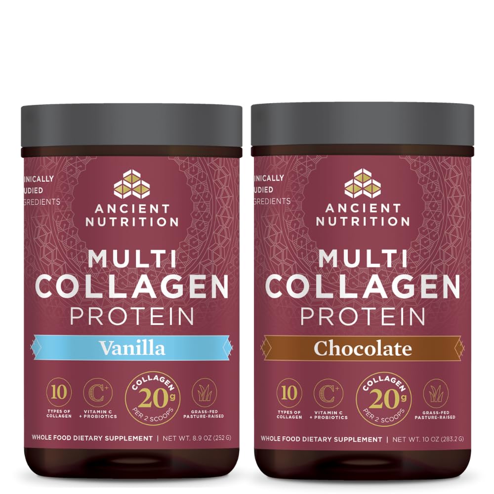 Ancient Nutrition Multi Collagen Protein Powder, Vanilla, 24 Servere + Multi Collagen Protein Powder, Chokolade, 24 Servere